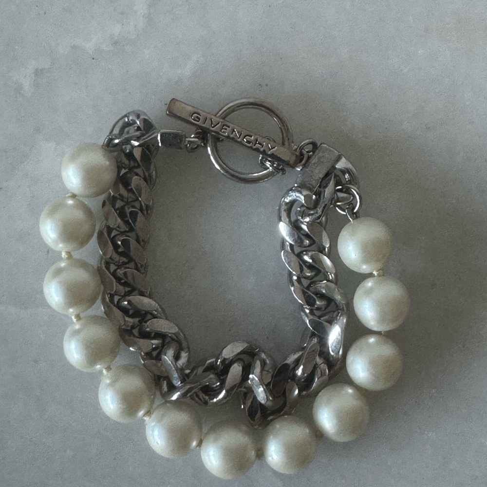 Givenchy Silver Chain and White Pearl Bracelet